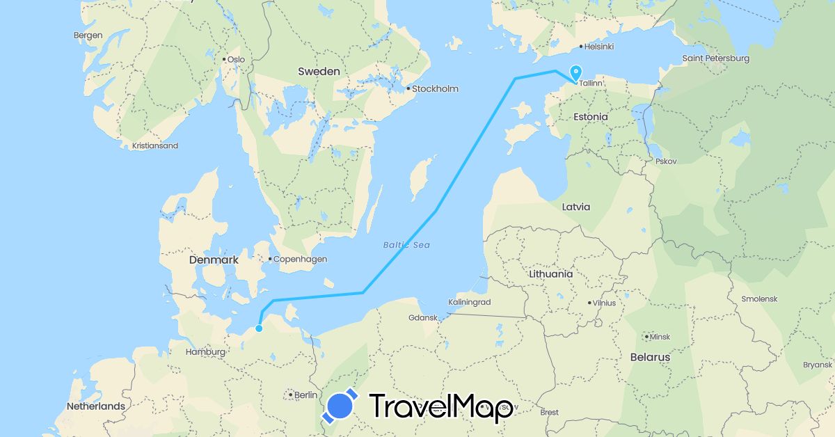TravelMap itinerary: driving, boat in Germany, Estonia (Europe)